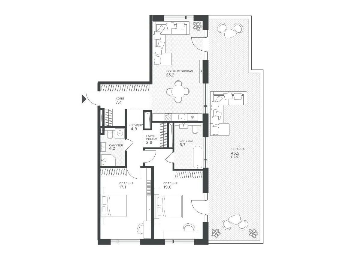 Планировка: 2-комн. квартира 67.66 м² в новостройке Крылатская 33