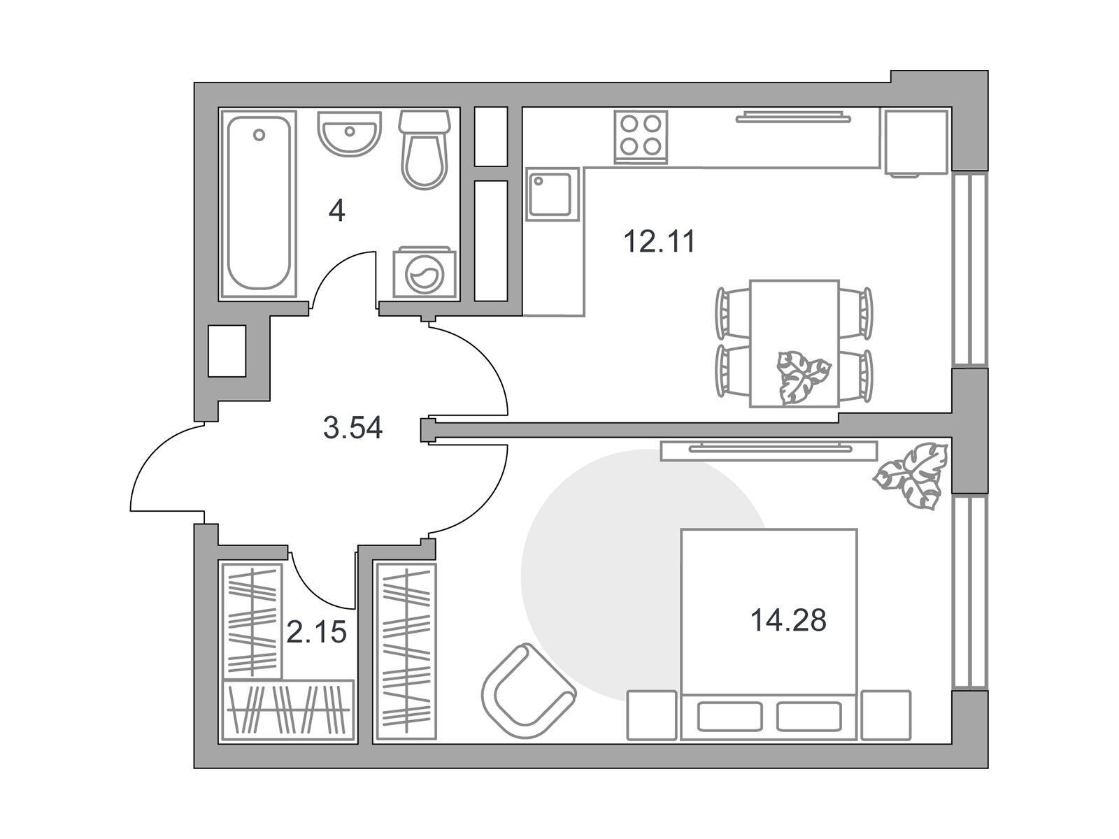 Планировка: 1-комн. квартира 36.08 м² в новостройке Новая Алексеевская роща