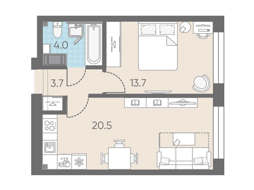 Планировка: 1-комн. квартира 41.90 м² в новостройке ЛСР. Измайловский