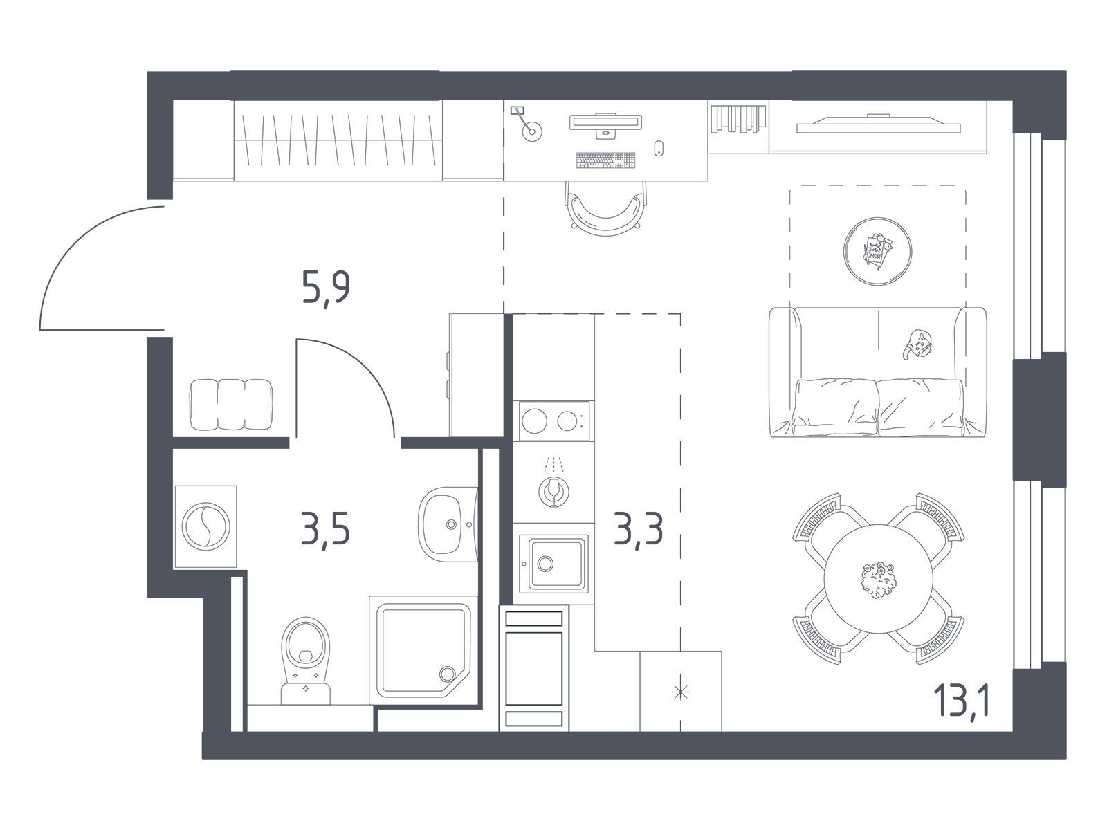Планировка: Студия 25.60 м² в новостройке Мытищи Парк