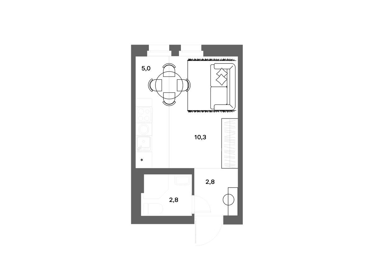 Планировка: Студия 20.90 м² в новостройке Нега
