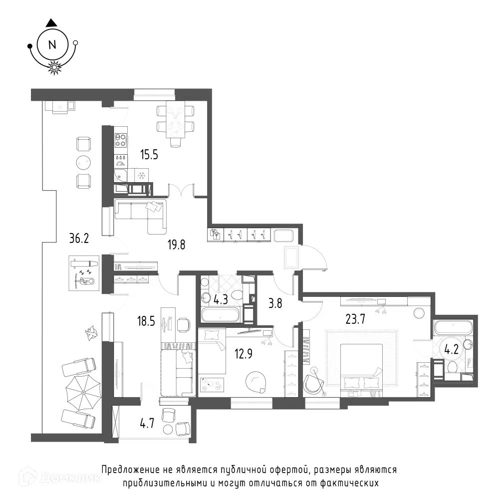 Планировка: 3-комн. квартира 115.90 м² в новостройке Зеленая Река