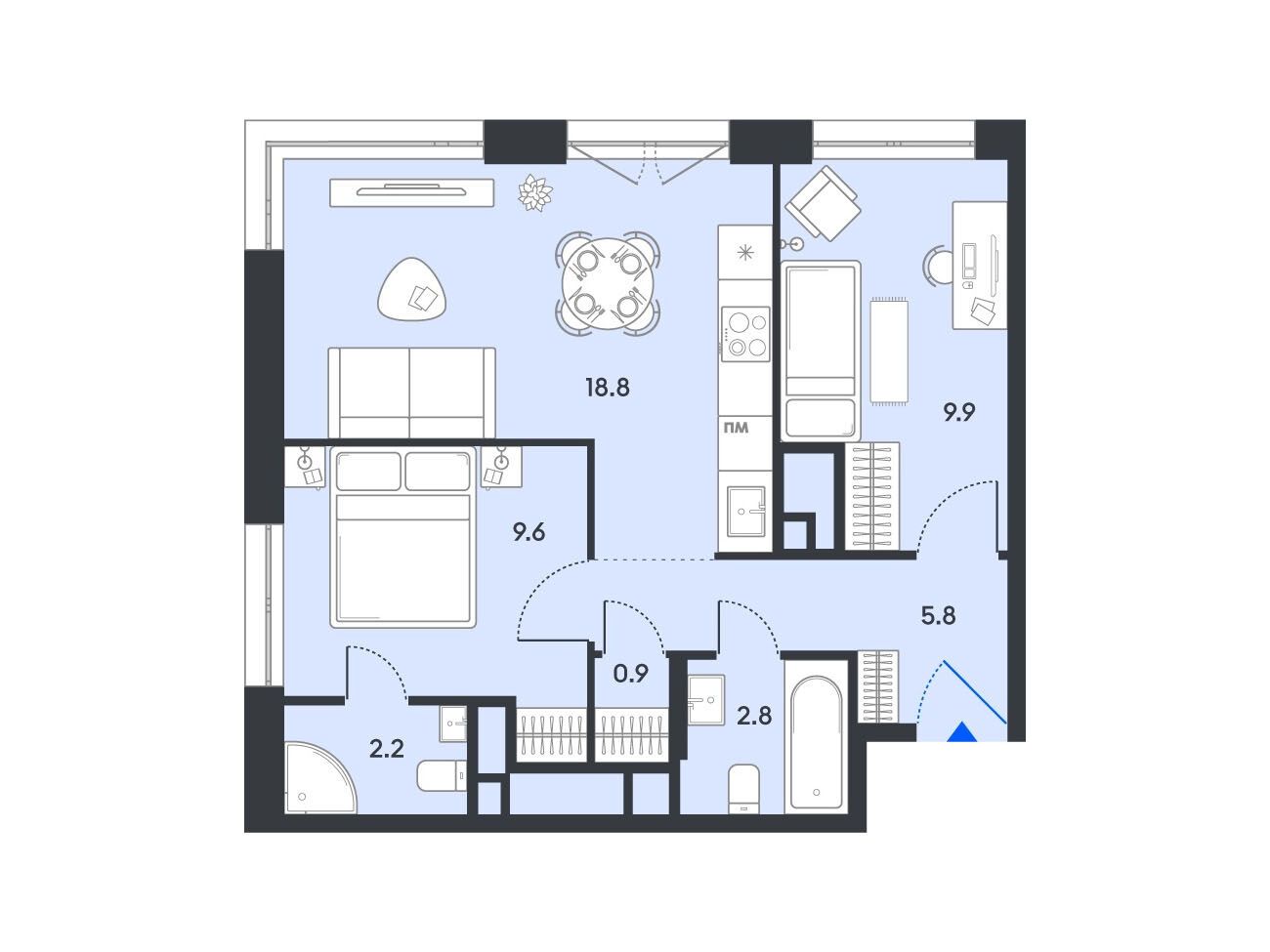 Планировка: 2-комн. квартира 50.00 м² в новостройке Баланс
