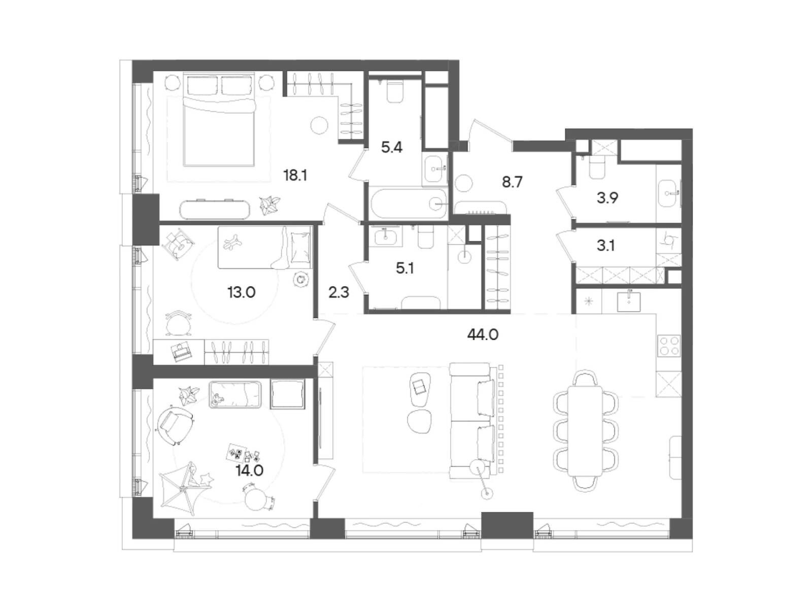 Планировка: 3-комн. квартира 117.60 м² в новостройке Стоун Грэйн