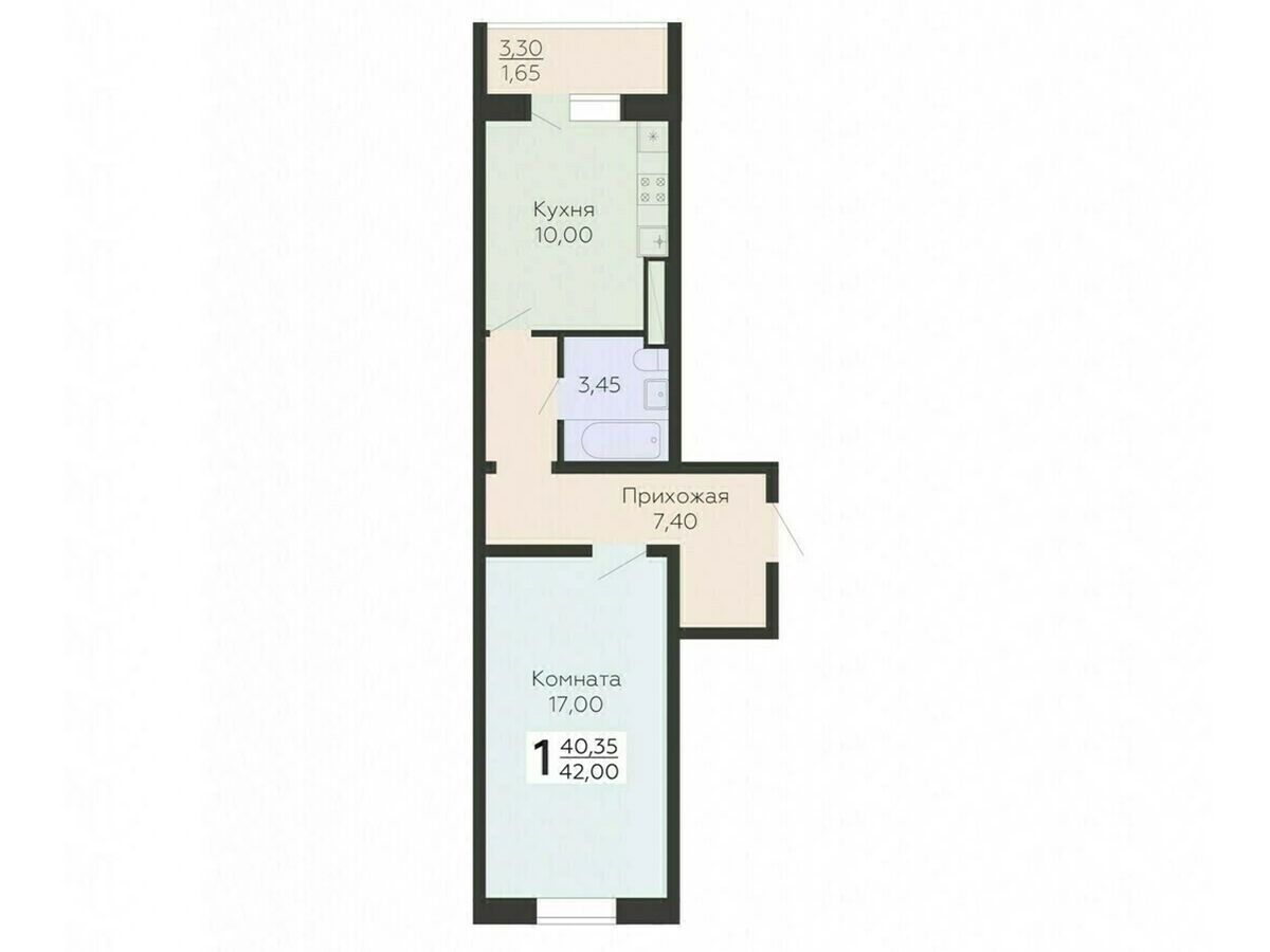 Планировка: 1-комн. квартира 42.00 м² в новостройке Ленский
