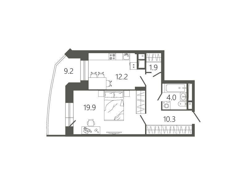 Планировка: 1-комн. квартира 51.10 м² в новостройке ЖК Мессиер 18