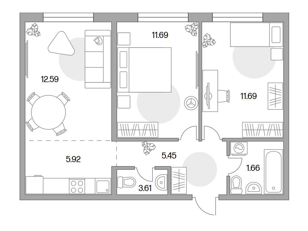 Планировка: 3-комн. квартира 52.61 м² в новостройке Аникеевский