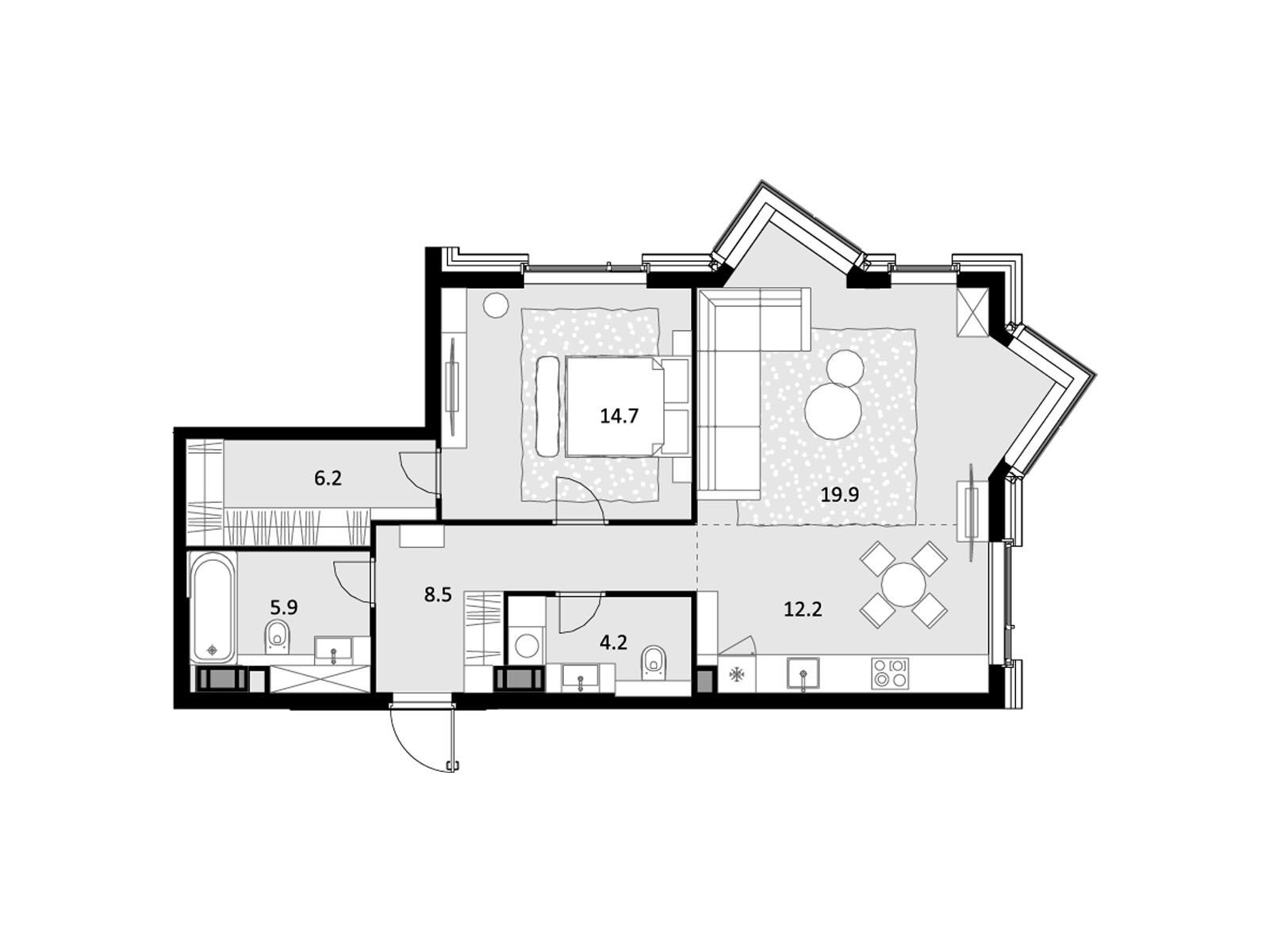 Планировка: 2-комн. квартира 71.40 м² в новостройке Трилогия Кристалл