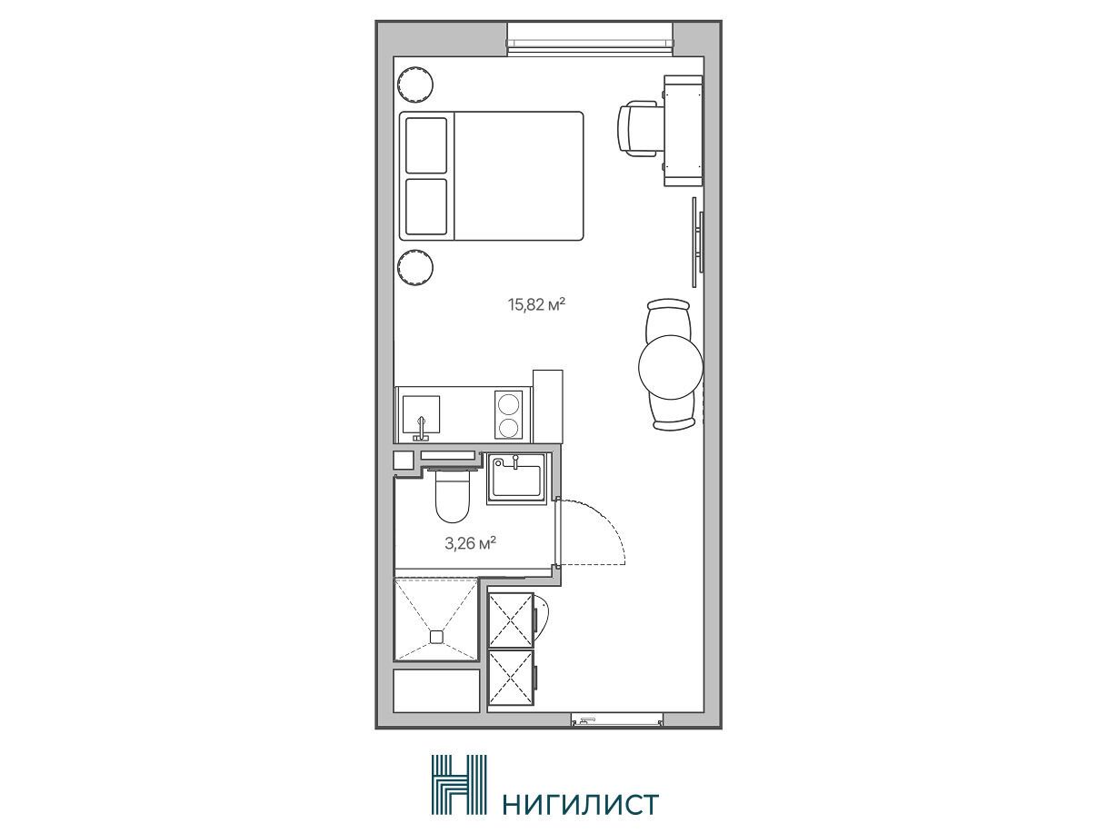Планировка: 1-комн. квартира 19.06 м² в новостройке Нигилист