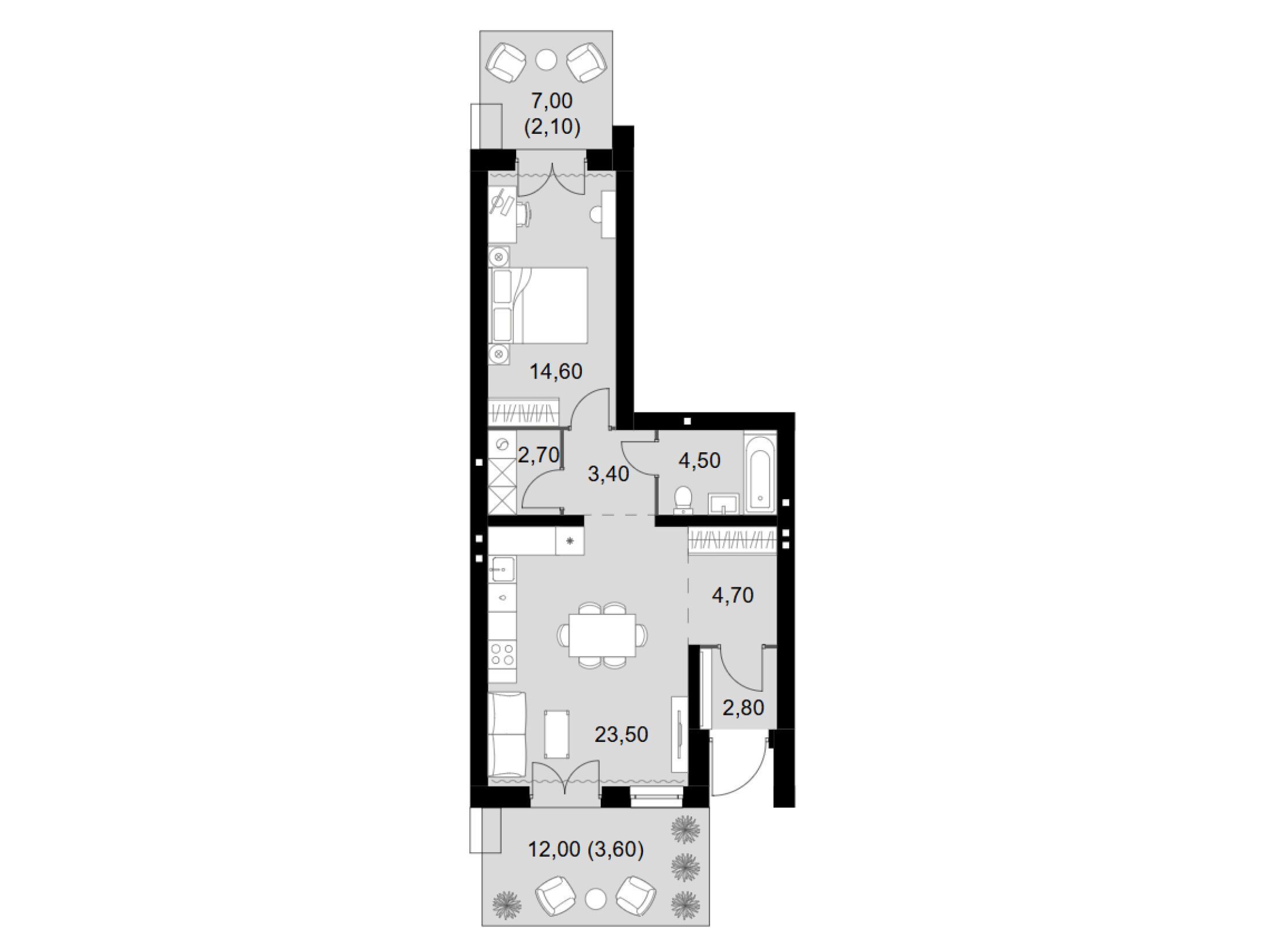 Планировка: 2-комн. квартира 61.90 м² в новостройке Апрелевка Клаб
