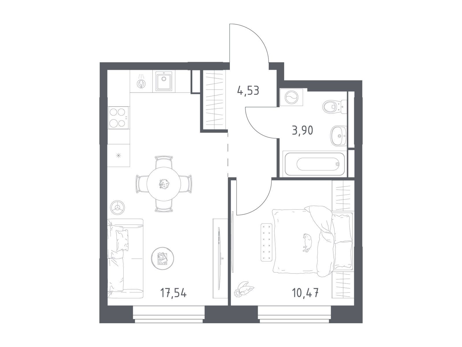 Планировка: 1-комн. квартира 36.44 м² в новостройке Большое Юрлово