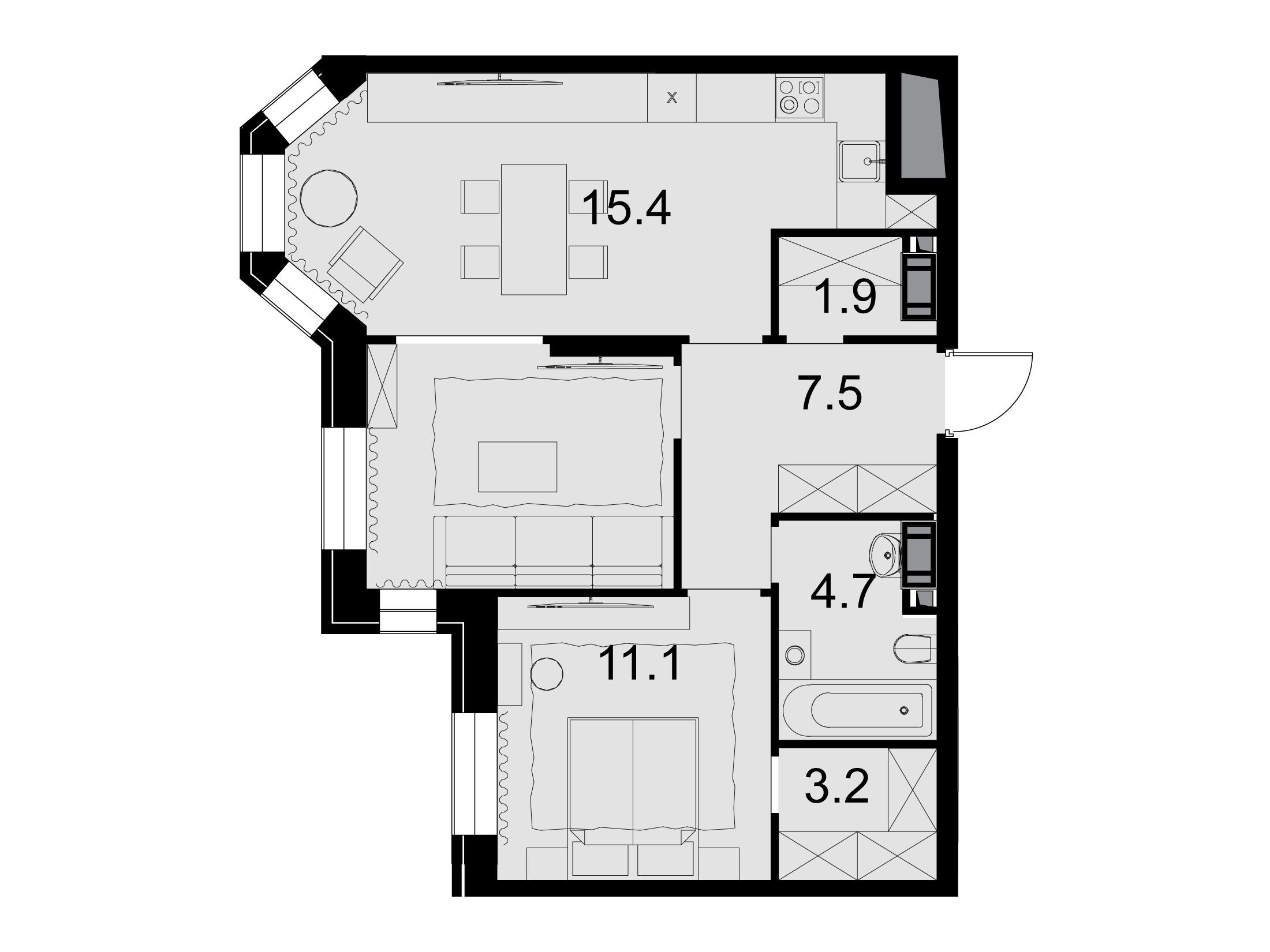 Планировка: 2-комн. квартира 62.40 м² в новостройке Театральный квартал