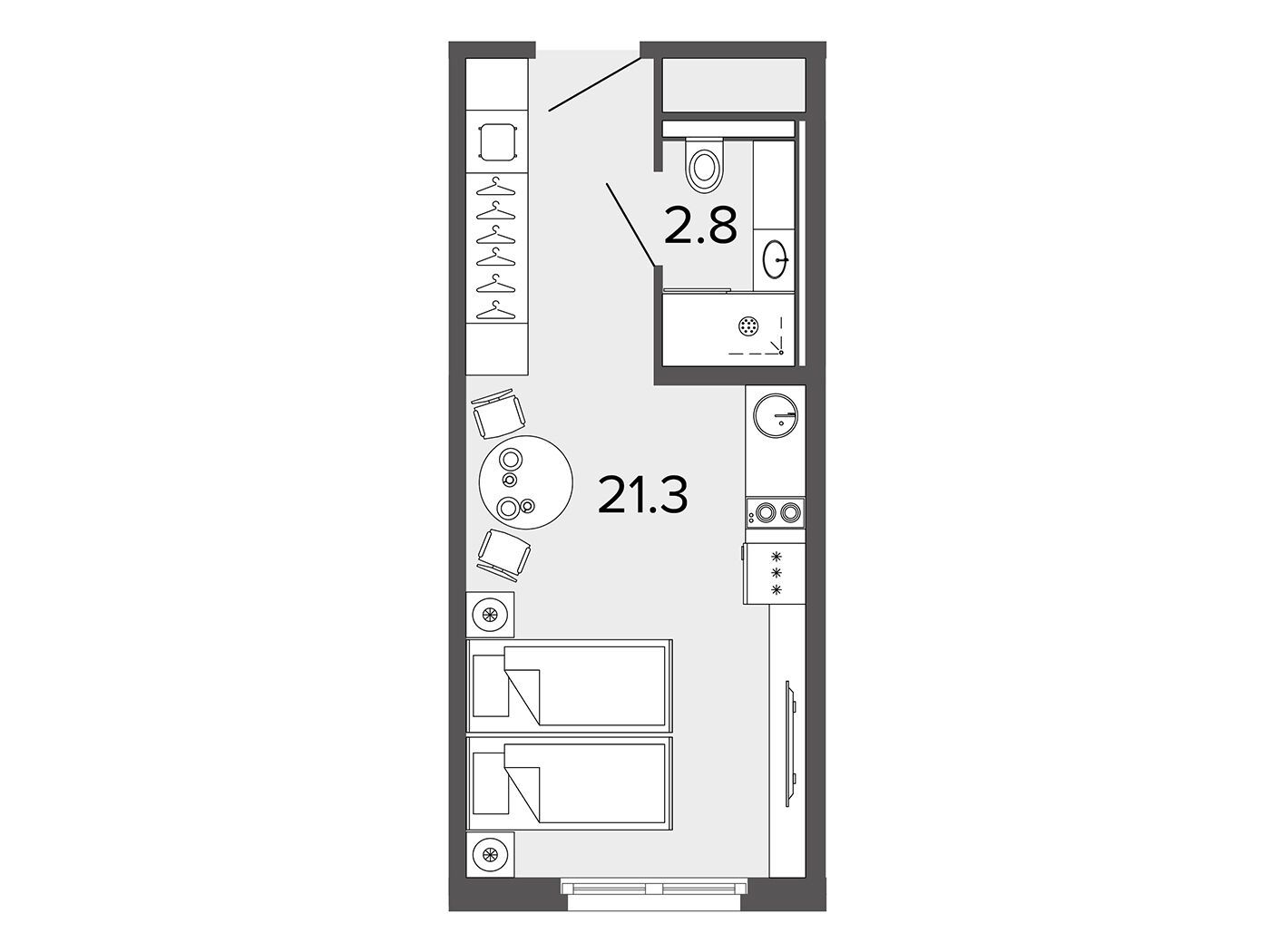 Планировка: Студия 23.80 м² в новостройке Артстудио Московский