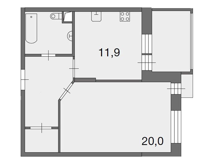 Планировка: 1-комн. квартира 46.20 м² в новостройке Ново-Никольское