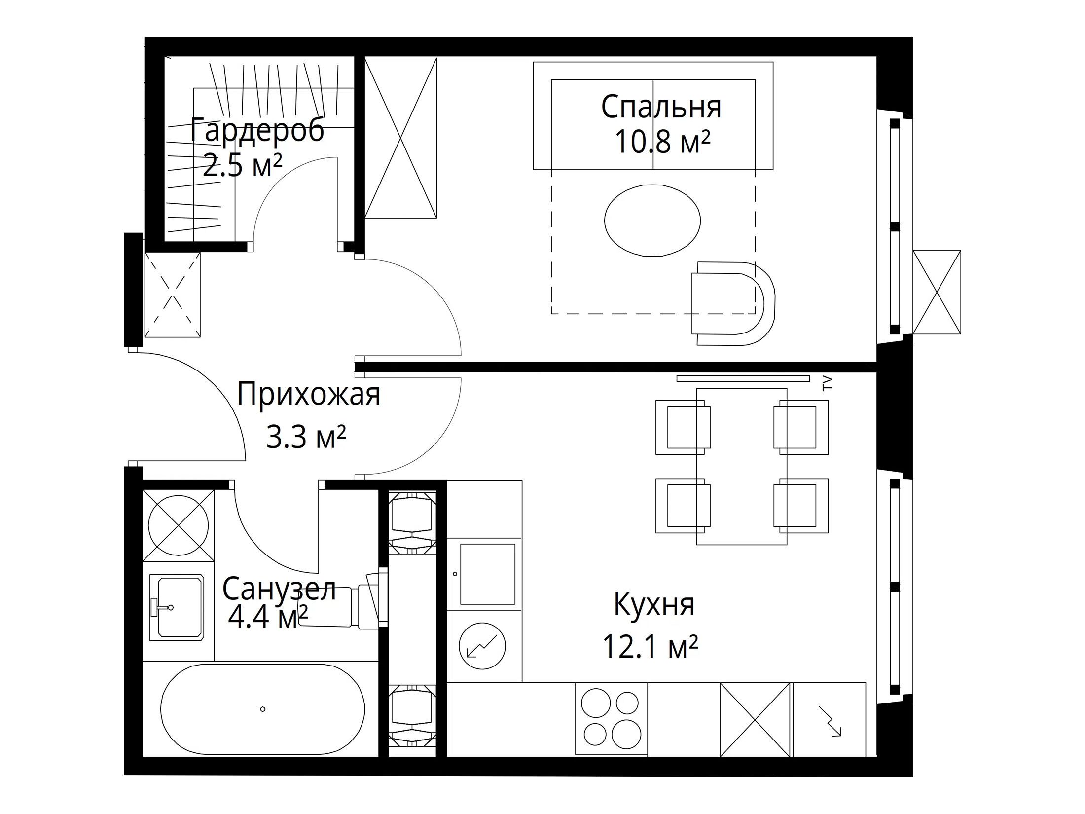 Планировка: 1-комн. квартира 33.10 м² в новостройке У реки Эко Видное 2