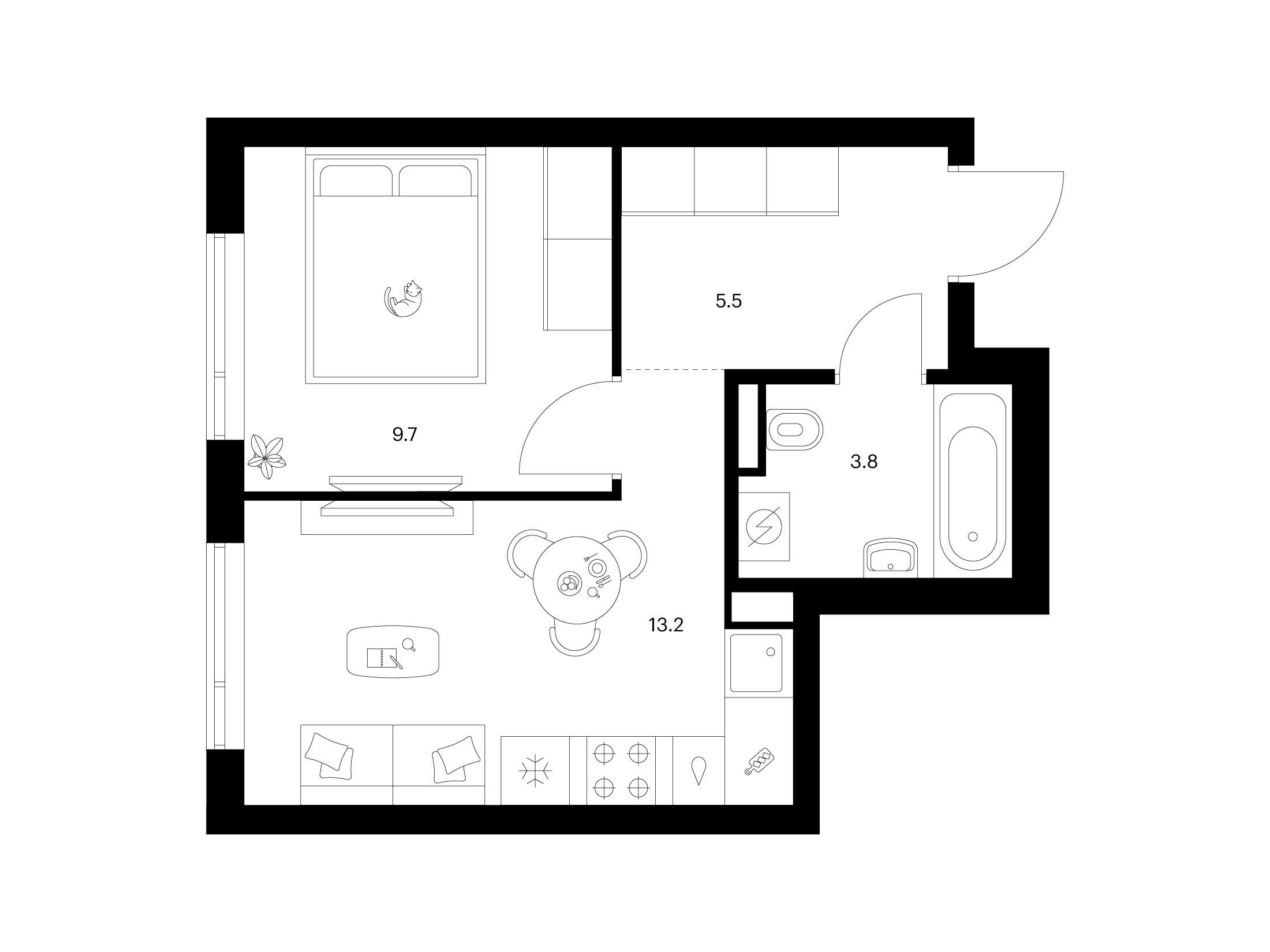 Планировка: 1-комн. квартира 32.20 м² в новостройке Лосиноостровский парк