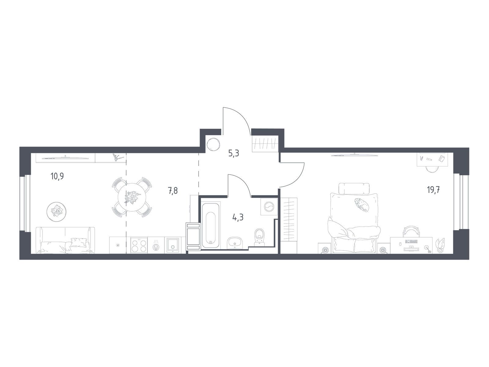 Планировка: 1-комн. квартира 47.60 м² в новостройке Мытищи Парк
