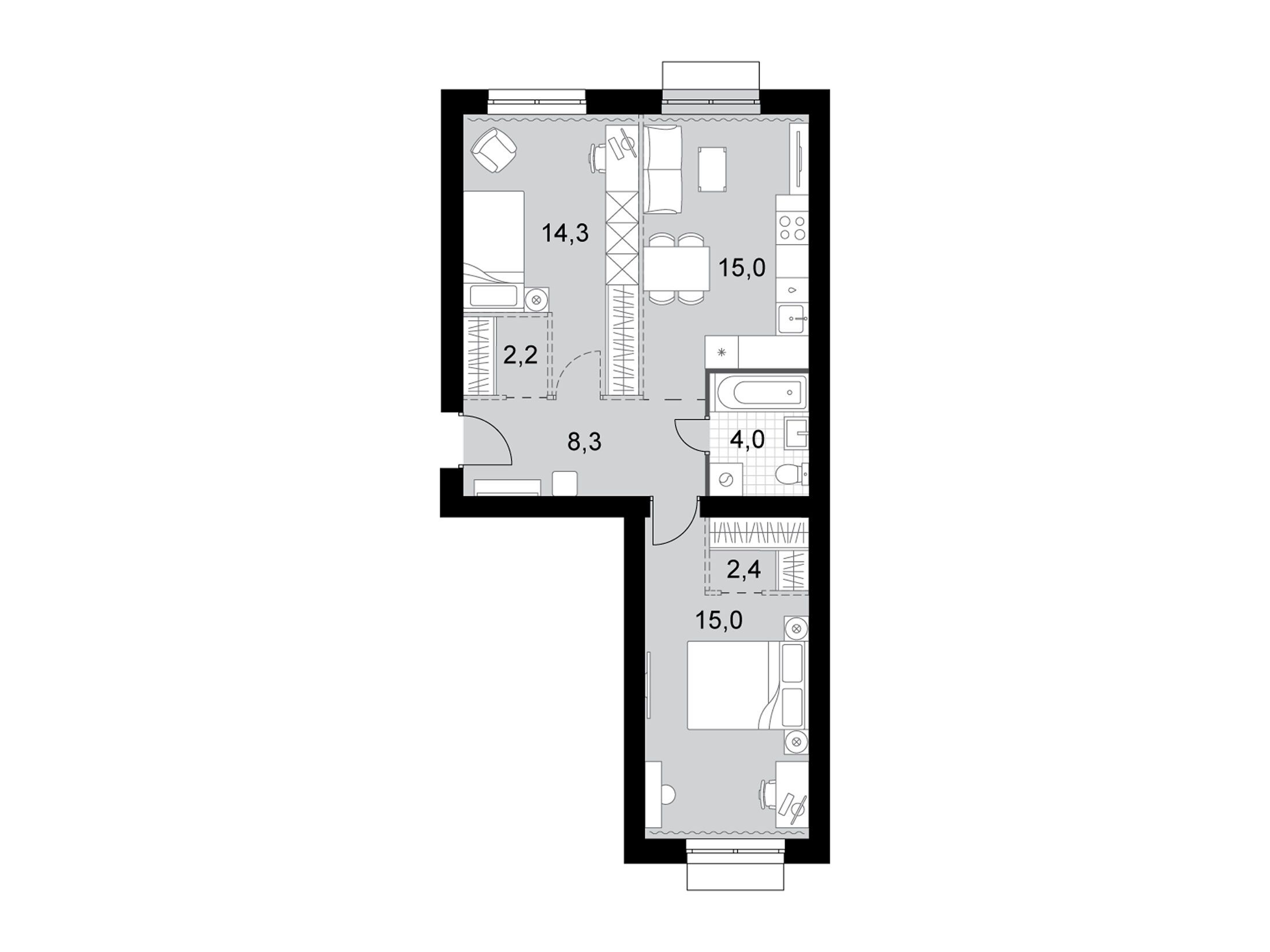 Планировка: 3-комн. квартира 61.20 м² в новостройке Дубровицы клаб