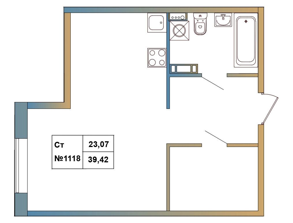 Планировка: Студия 39.42 м² в новостройке Атмосфера Выборга