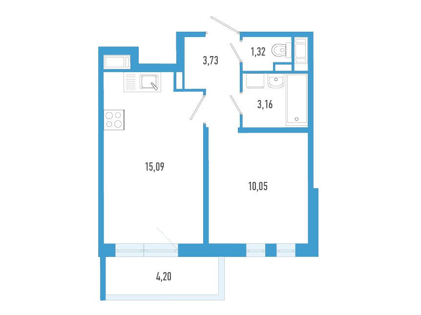Планировка: 1-комн. квартира 34.61 м² в новостройке Аэросити