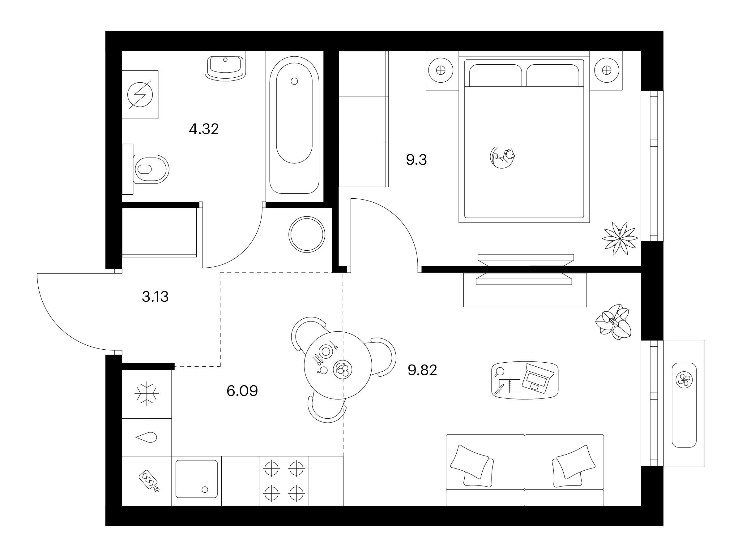 Планировка: 1-комн. квартира 32.66 м² в новостройке Таллинский парк