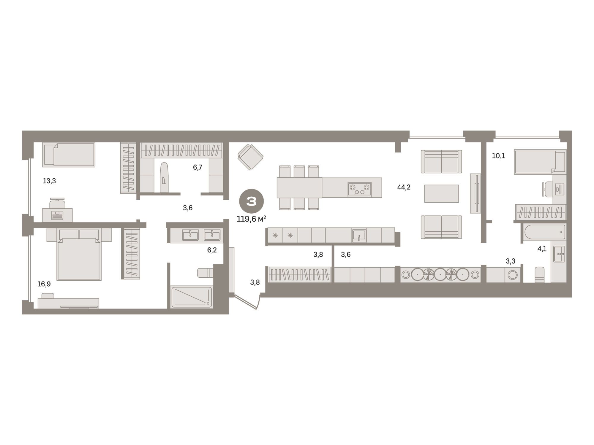 Планировка: 3-комн. квартира 119.60 м² в новостройке  Дом А