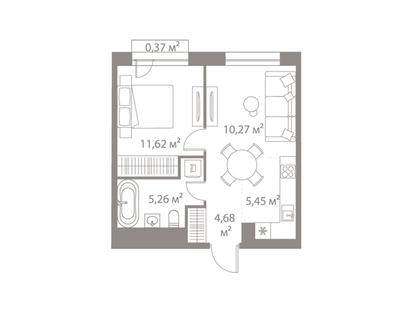 Планировка: 1-комн. квартира 37.66 м² в новостройке Лайф Варшавская