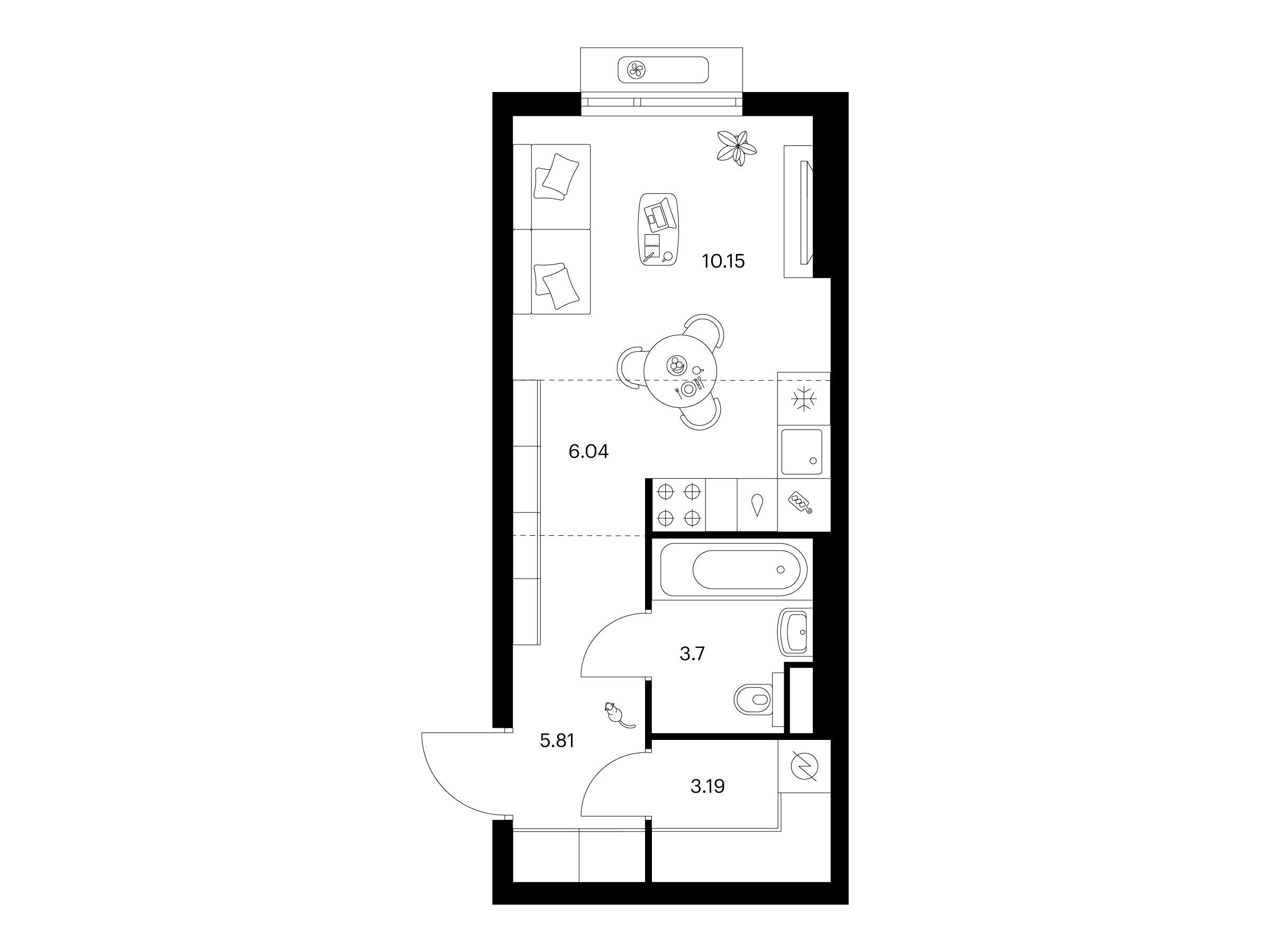 Планировка: Студия 28.89 м² в новостройке Таллинский парк