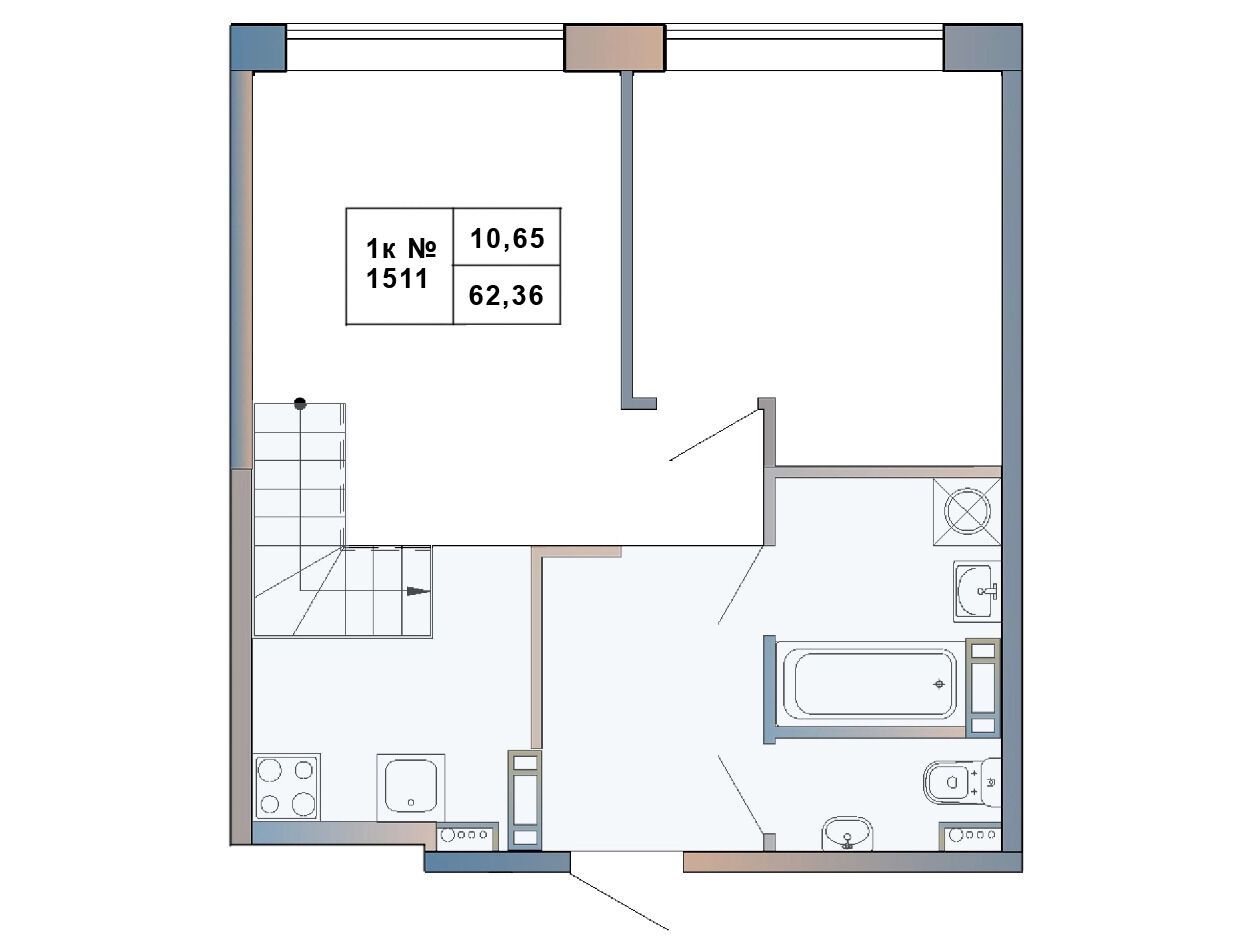 Планировка: 1-комн. квартира 62.36 м² в новостройке Атмосфера Выборга
