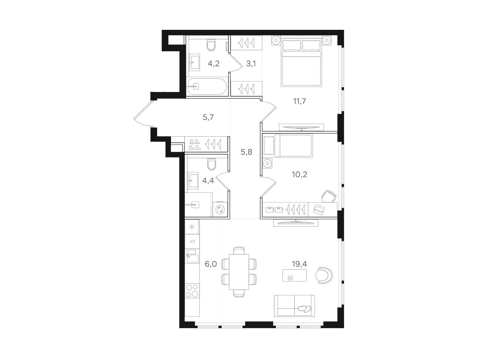 Планировка: 2-комн. квартира 70.50 м² в новостройке НАЗАРÉ