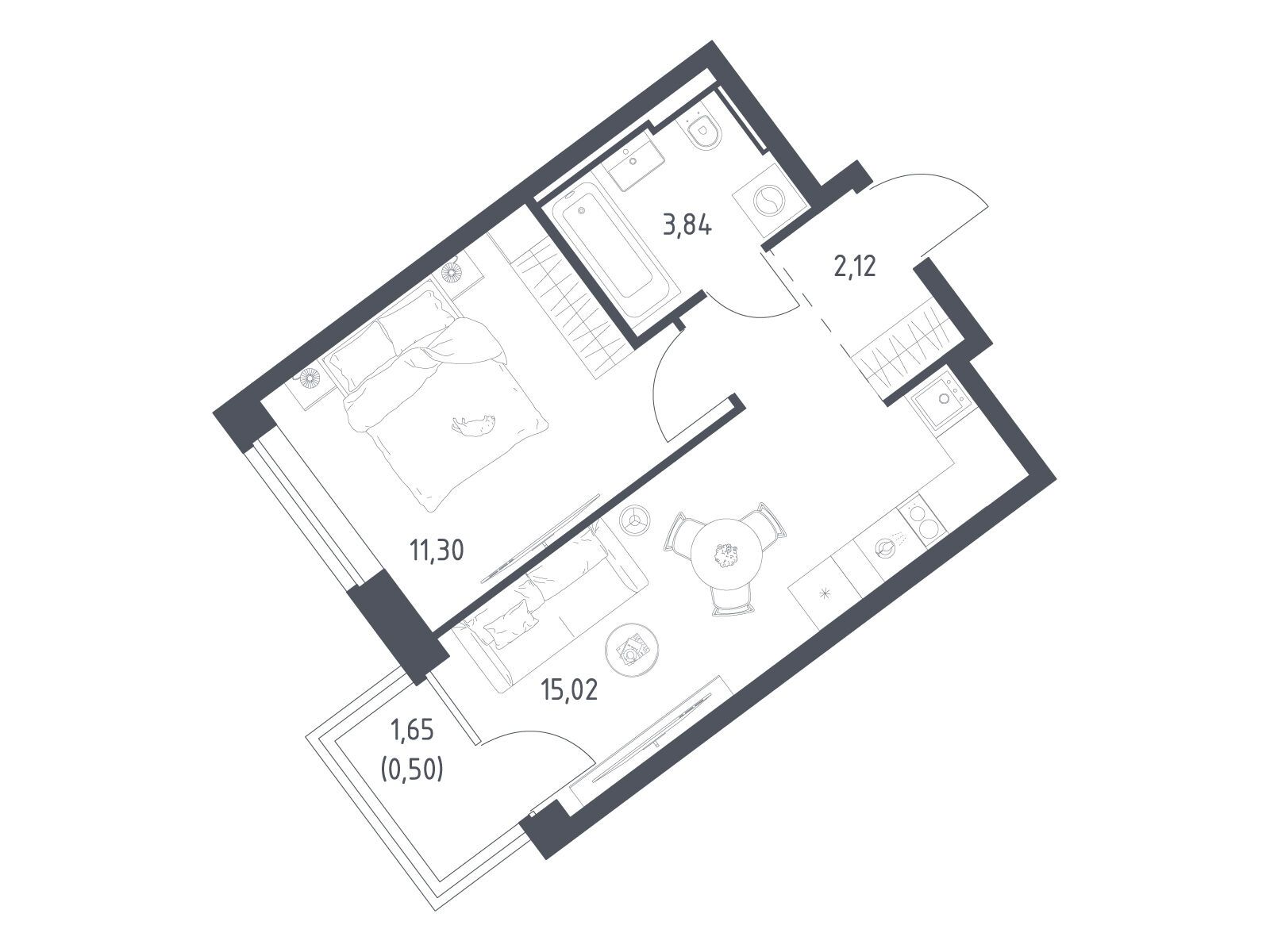 Планировка: 1-комн. квартира 32.78 м² в новостройке Литературный Квартал
