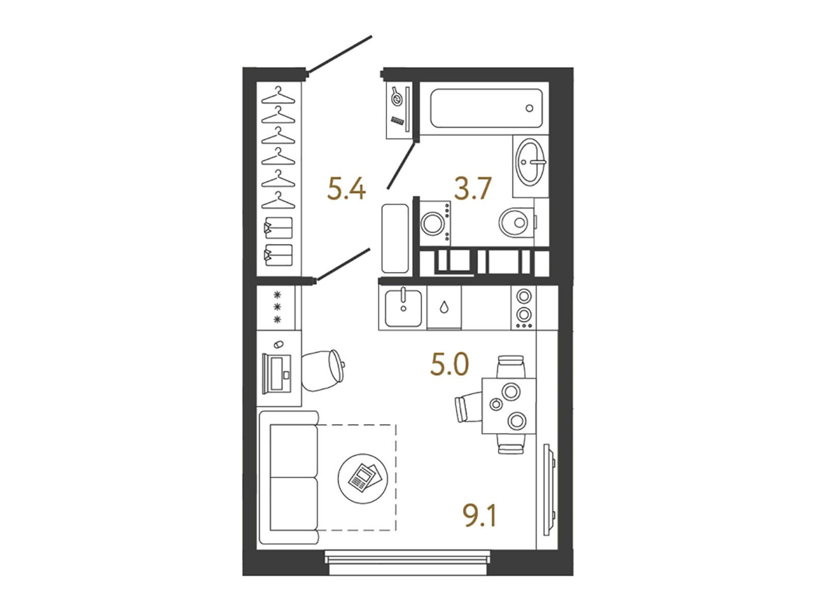 Планировка: Студия 23.20 м² в новостройке Гений