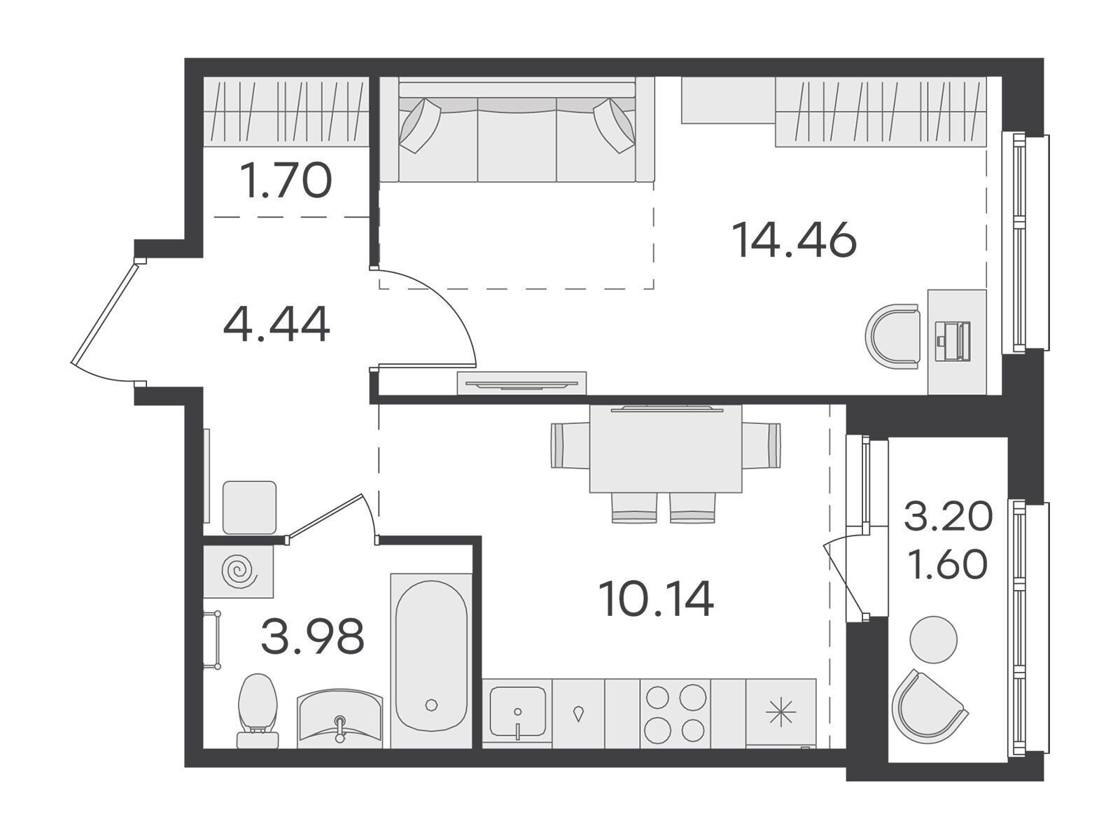Планировка: 1-комн. квартира 36.30 м² в новостройке Глоракс Парголово