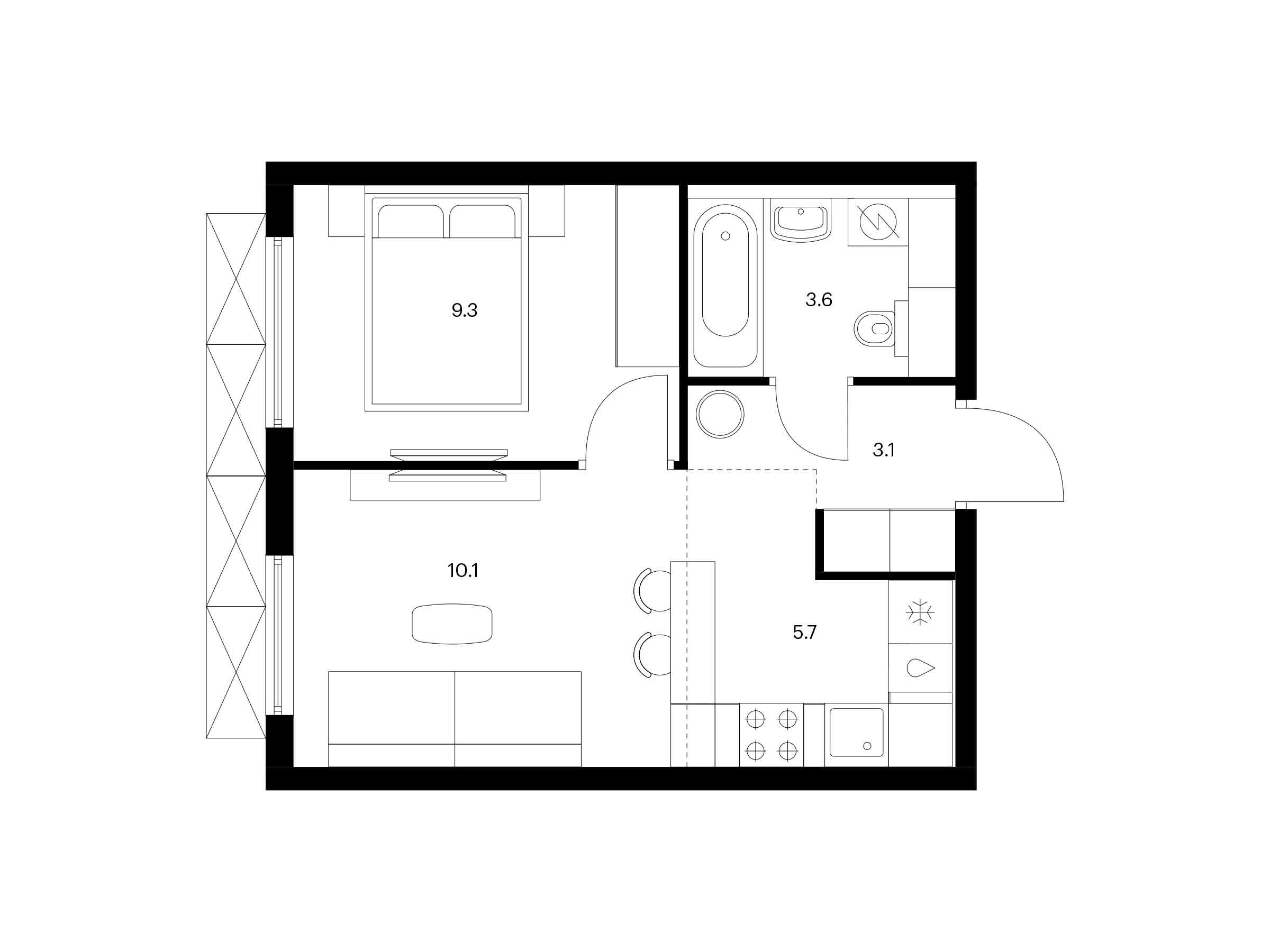 Планировка: 1-комн. квартира 32.20 м² в новостройке Яуза парк