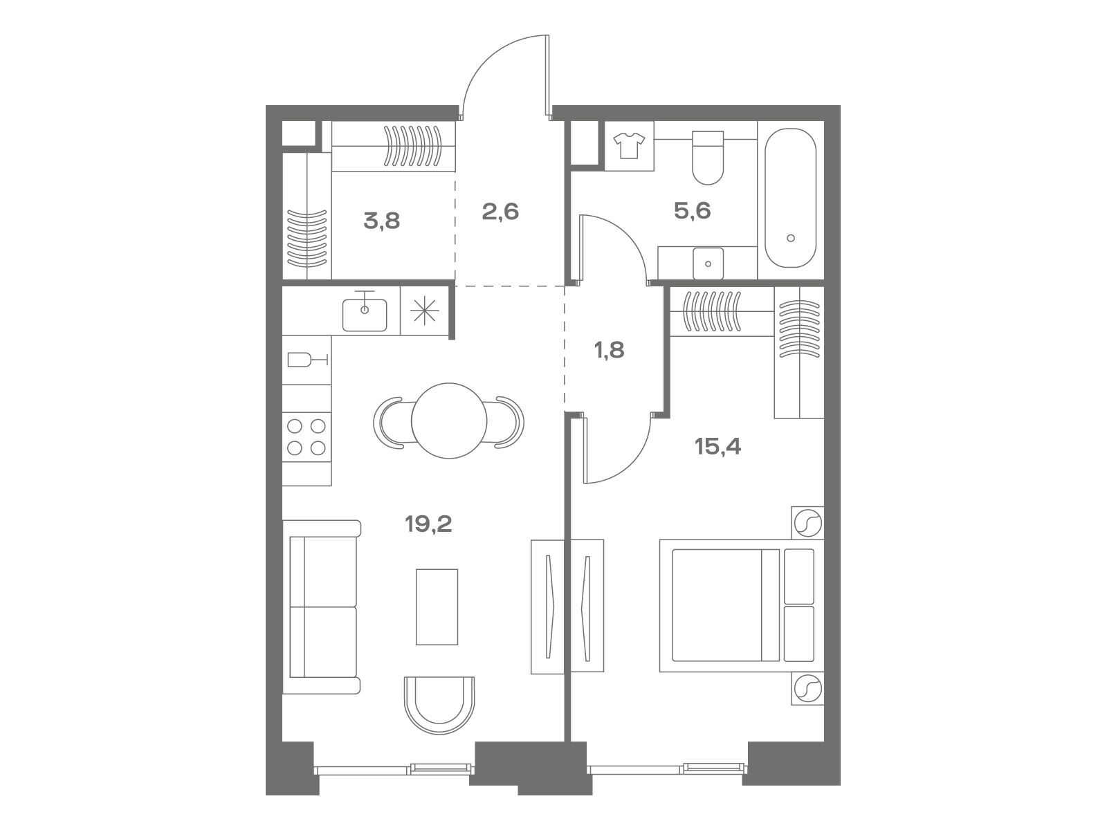 Планировка: 1-комн. квартира 48.40 м² в новостройке ЖК Соул