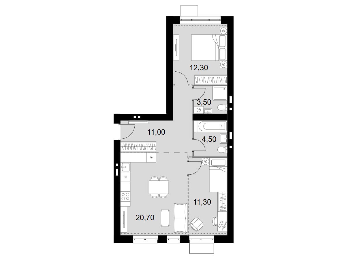 Планировка: 3-комн. квартира 63.30 м² в новостройке Апрелевка Клаб