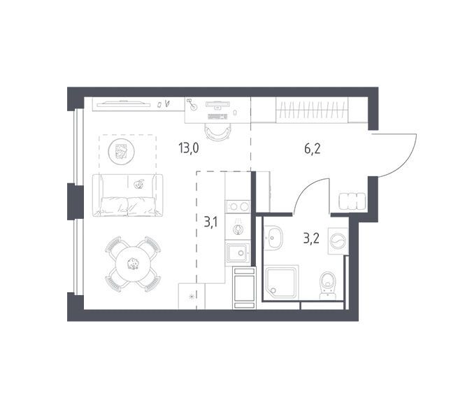 Планировка: Студия 24.70 м² в новостройке Мытищи Парк