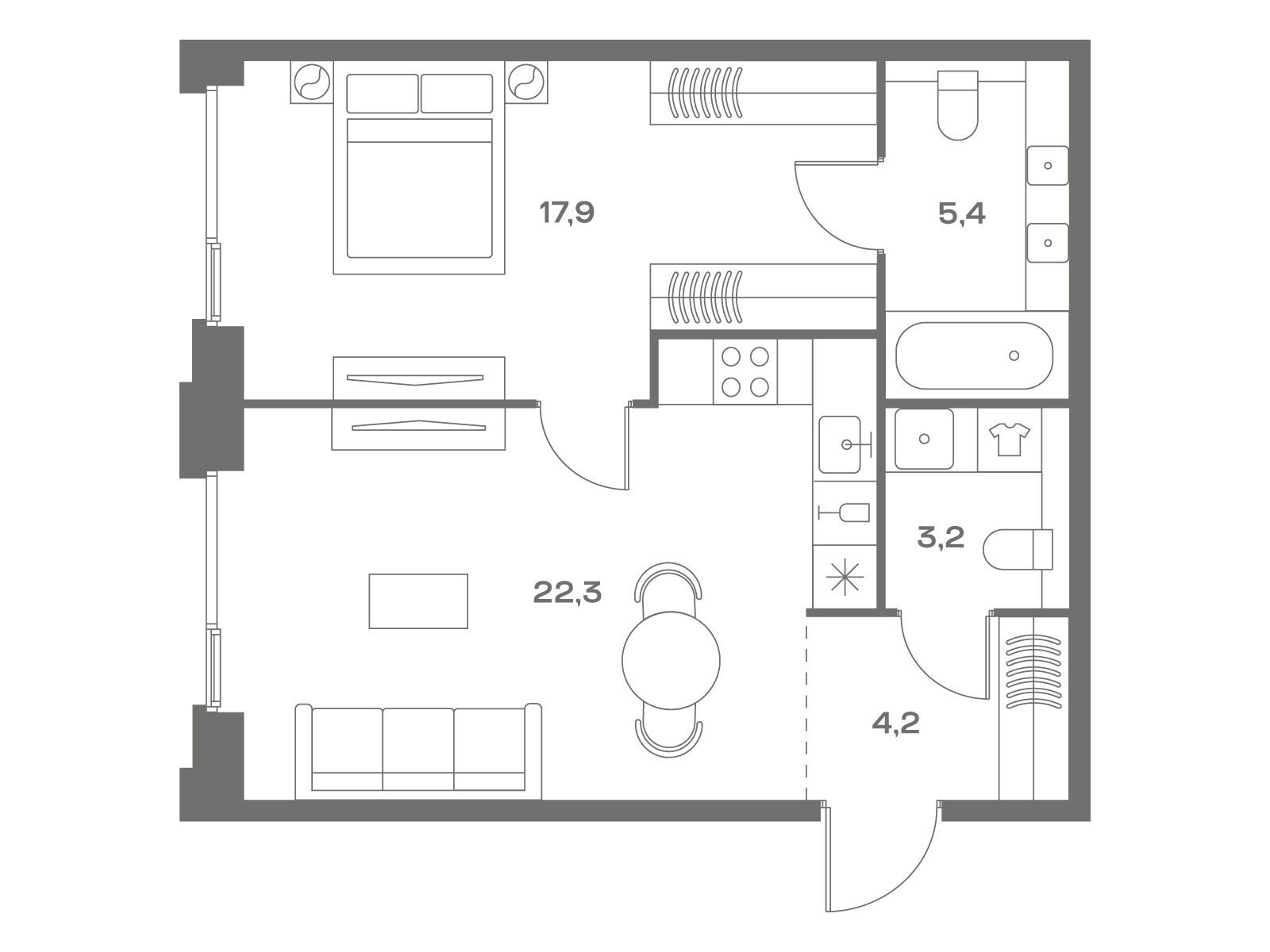 Планировка: 1-комн. квартира 53.00 м² в новостройке ЖК Соул