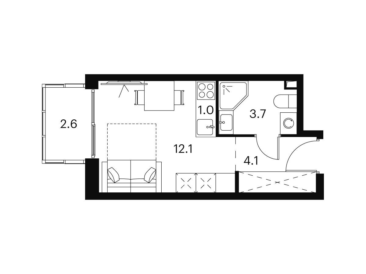 Планировка: Студия 23.50 м² в новостройке Аквилон Сигнал
