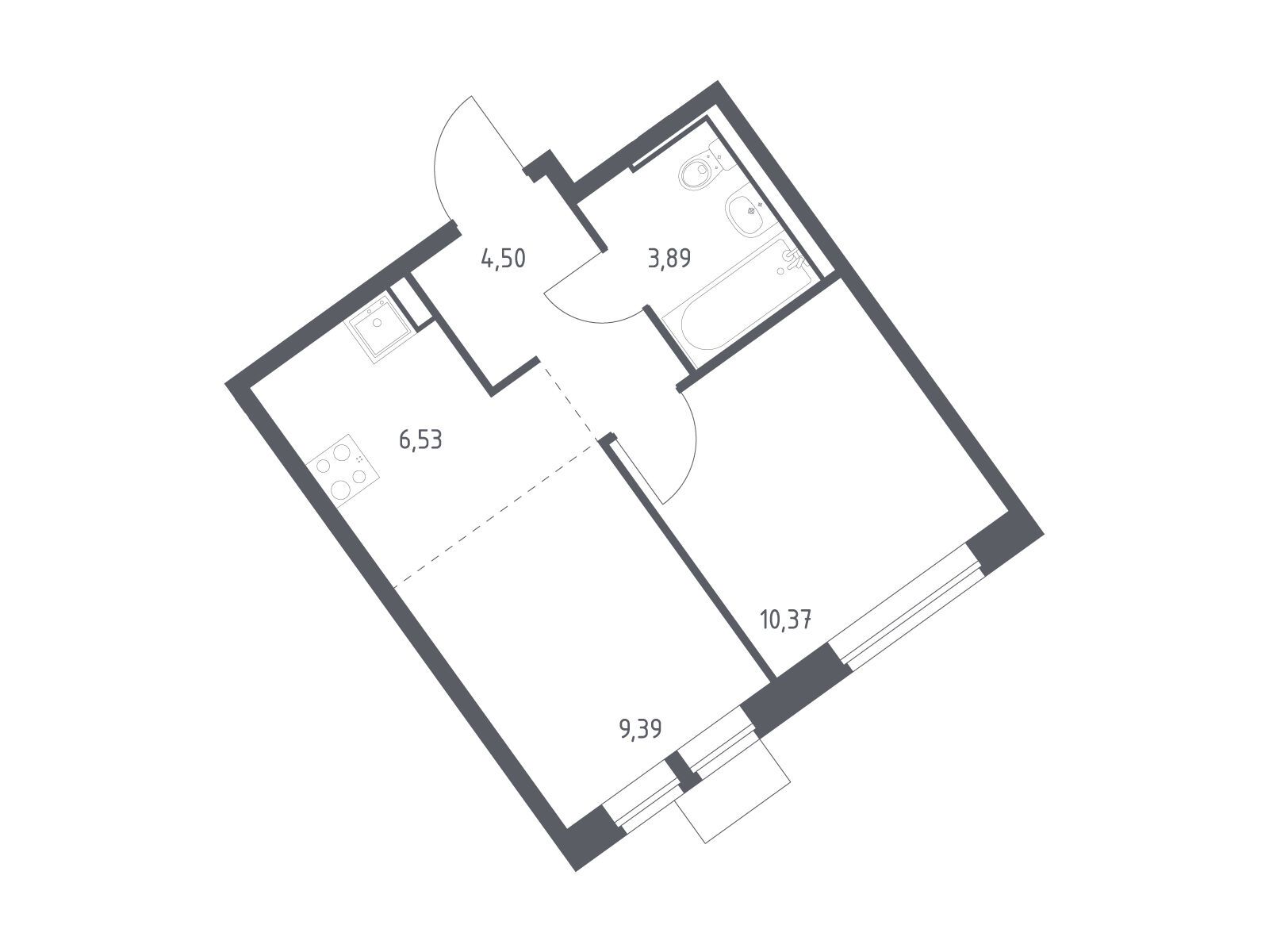 Планировка: 1-комн. квартира 34.68 м² в новостройке ЖК Молжаниново