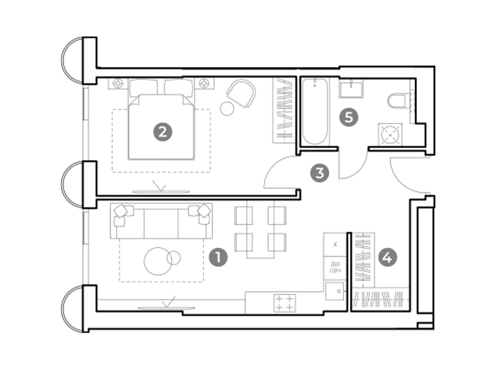 Планировка: 2-комн. квартира 48.70 м² в новостройке Наметкин Тауэр