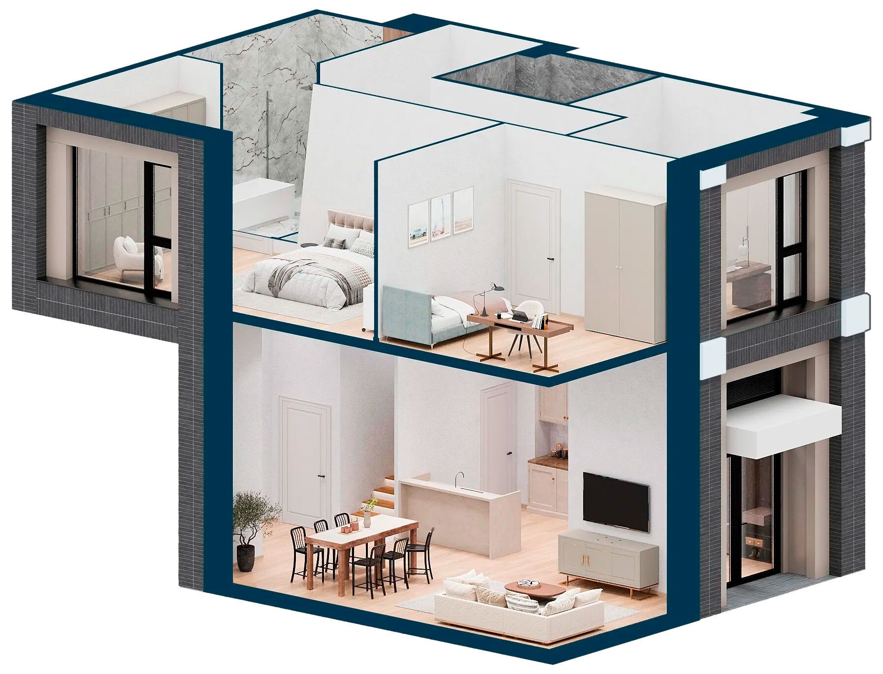 Планировка: 4-комн. квартира 121.50 м² в новостройке Левел Бауманская