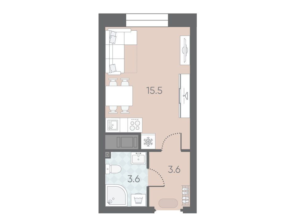 Планировка: Студия 23.50 м² в новостройке Большая Охта