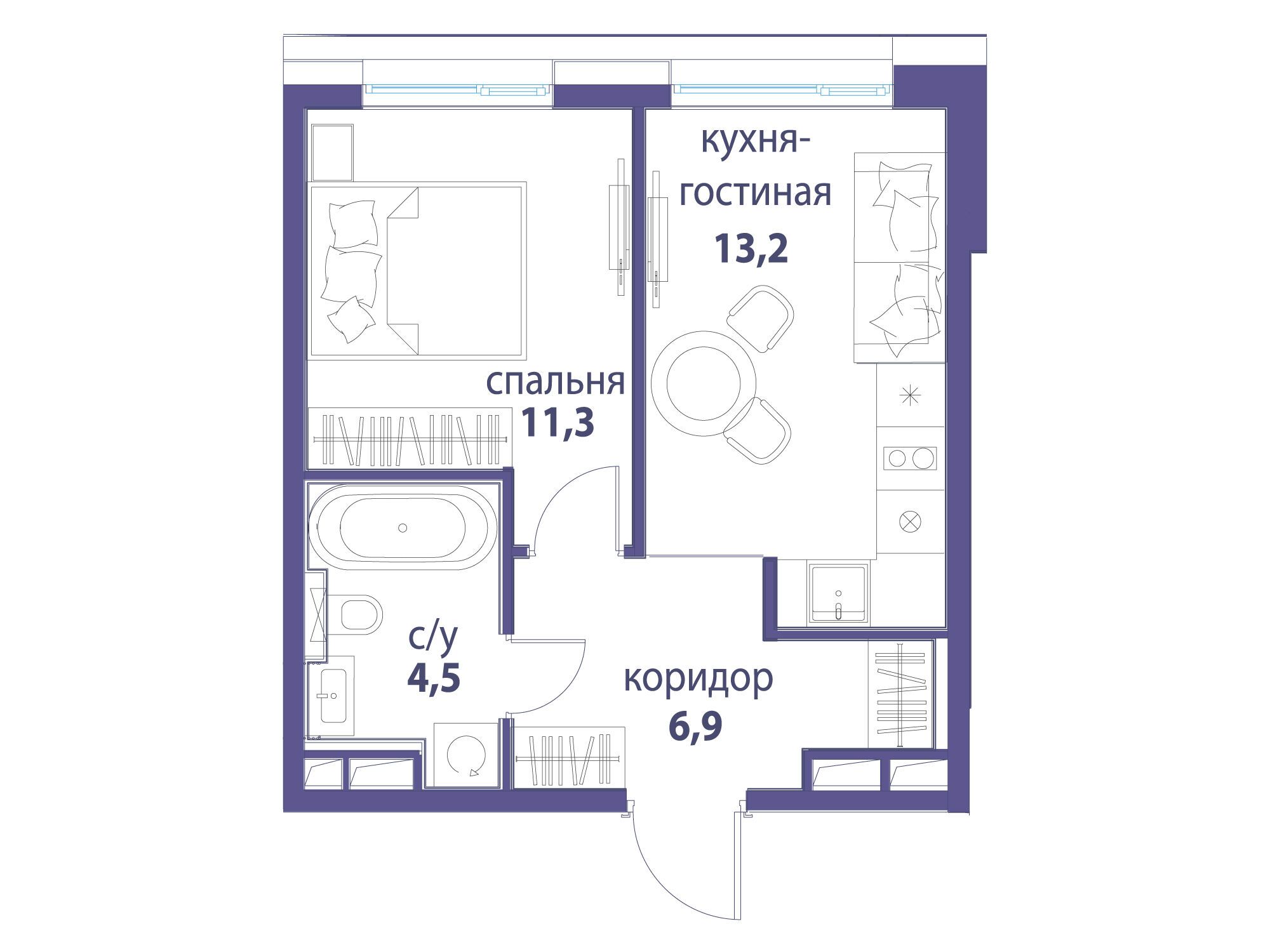 Планировка: 1-комн. квартира 35.90 м² в новостройке Символ