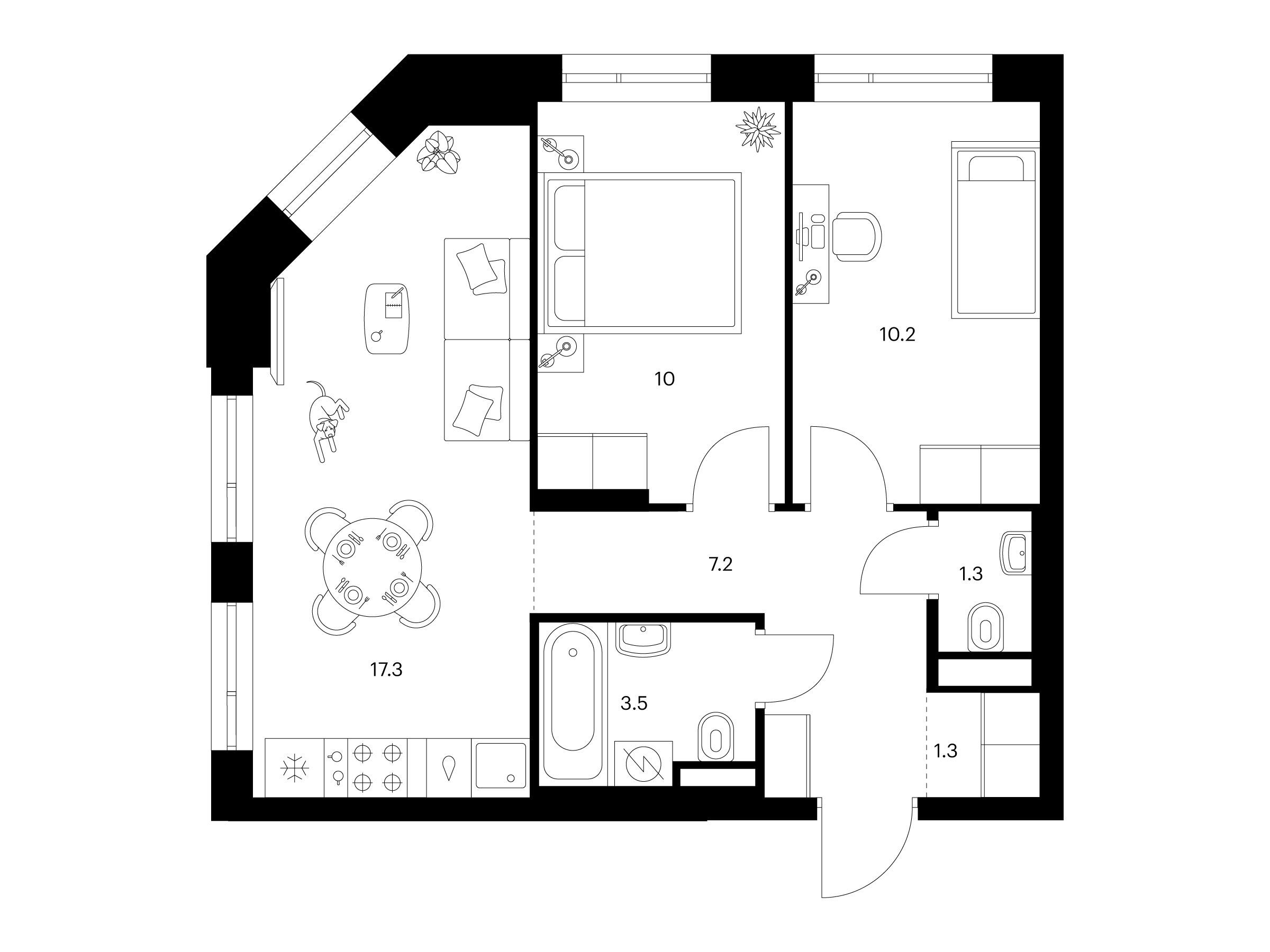 Планировка: 2-комн. квартира 50.80 м² в новостройке Лосиноостровский парк