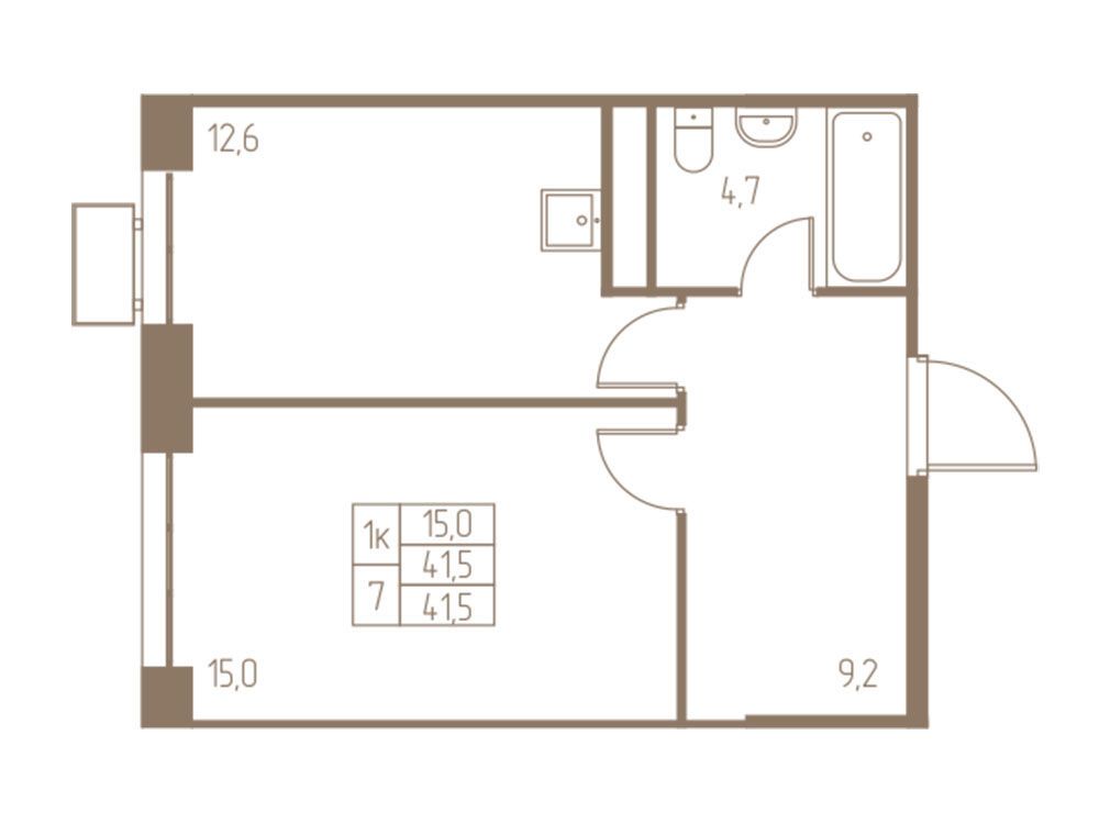 Планировка: 1-комн. квартира 41.50 м² в новостройке Фабрикант