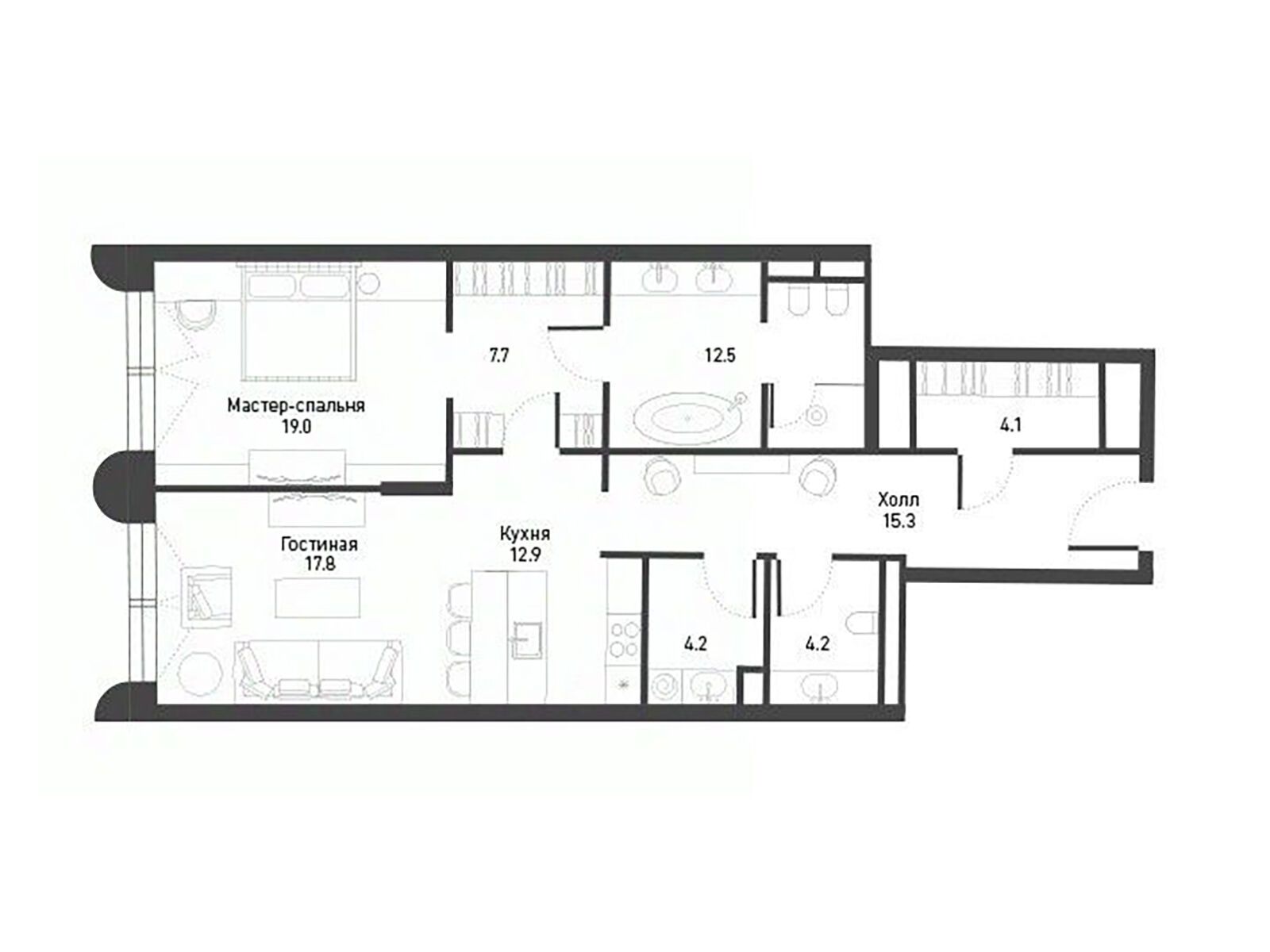 Планировка: 2-комн. квартира 100.50 м² в новостройке Никитский 6