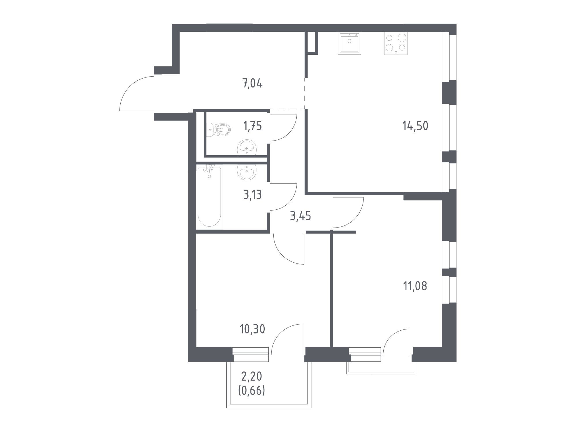 Планировка: 2-комн. квартира 51.91 м² в новостройке Невская долина