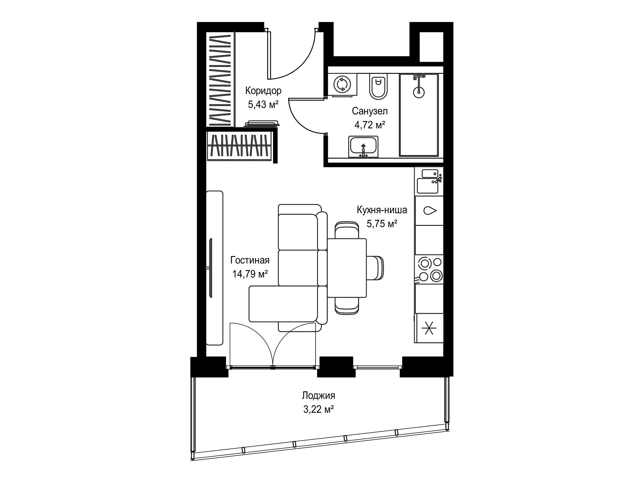 Планировка: Студия 33.91 м² в новостройке Селигер Сити