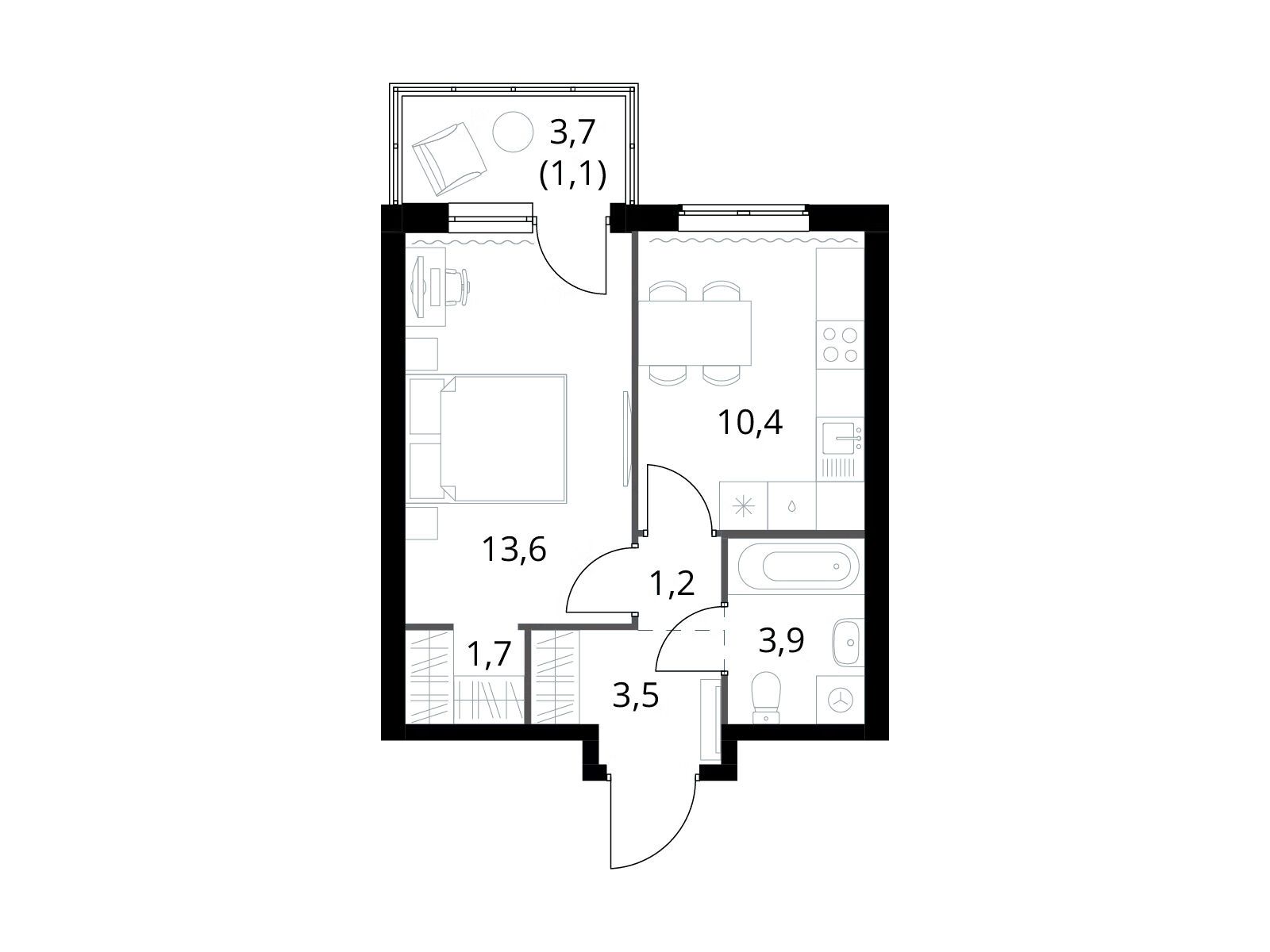 Планировка: 1-комн. квартира 35.40 м² в новостройке 1-й Измайловский